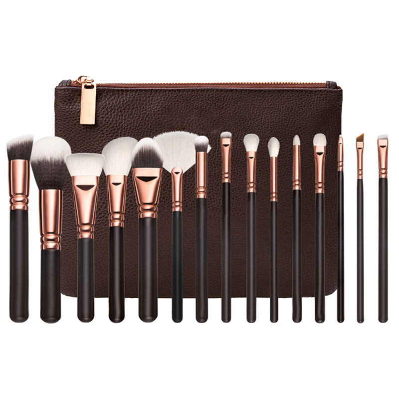 15 Makeup Brush With Bag  Rose Gold Makeup Brush