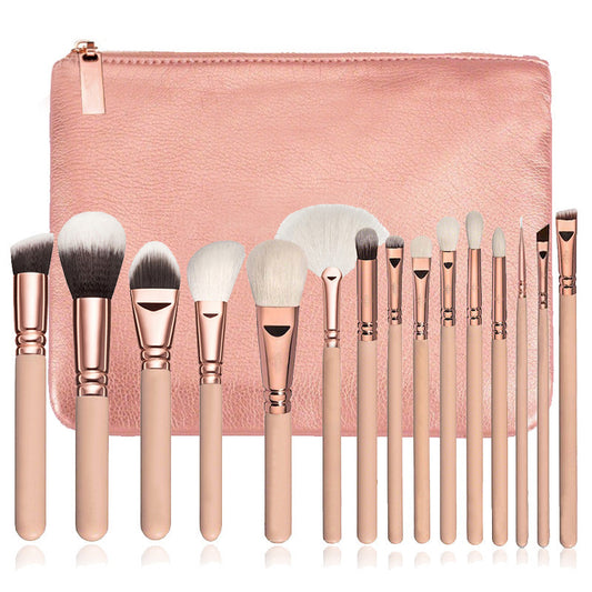 15 Makeup Brush With Bag  Rose Gold Makeup Brush